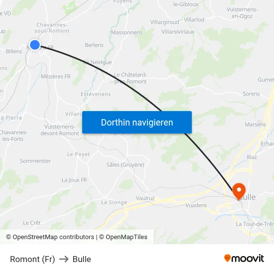 Romont (Fr) to Bulle map