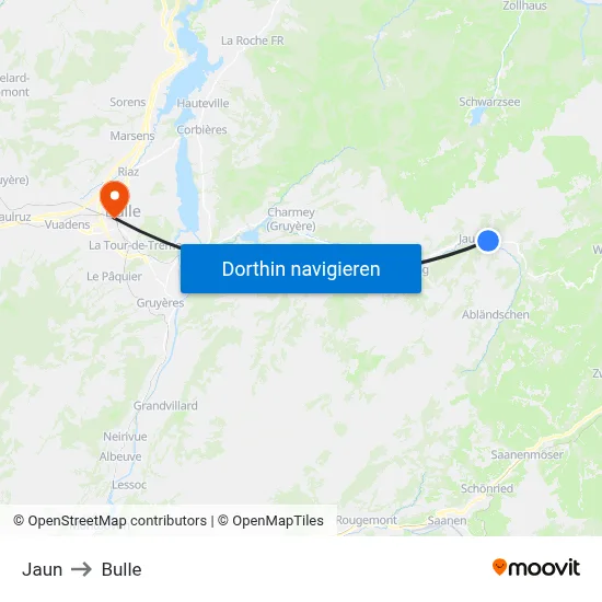Jaun to Bulle map