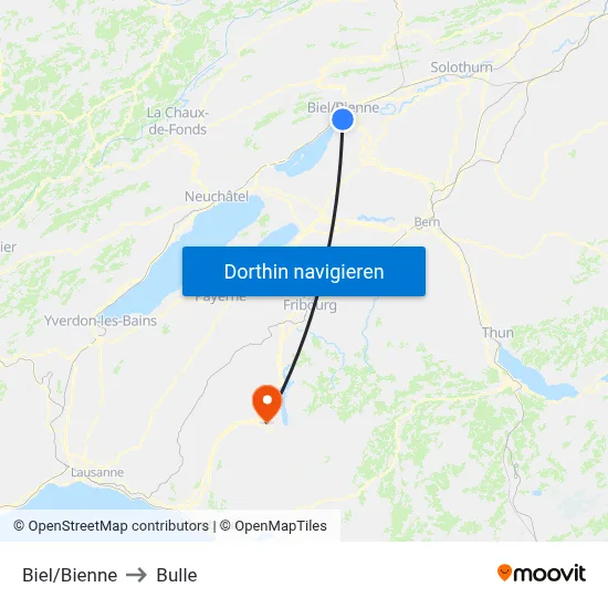 Biel/Bienne to Bulle map