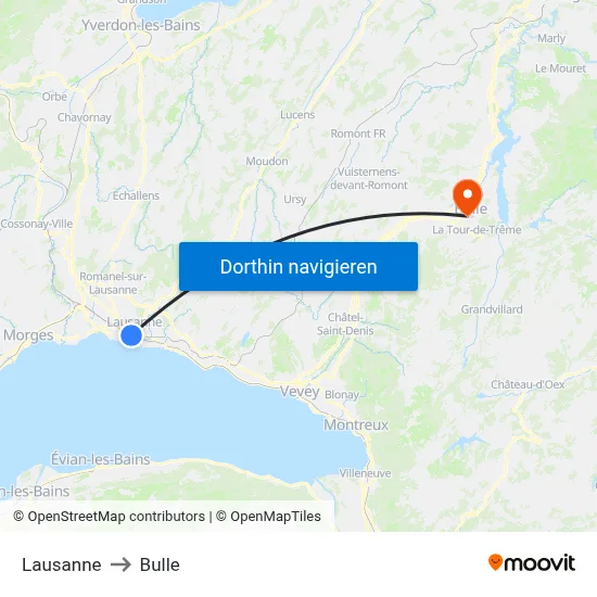 Lausanne to Bulle map