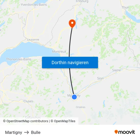 Martigny to Bulle map