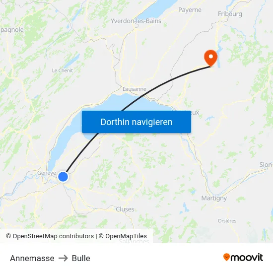 Annemasse to Bulle map