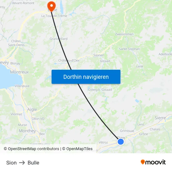 Sion to Bulle map