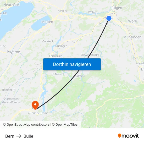 Bern to Bulle map
