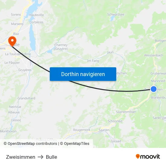 Zweisimmen to Bulle map