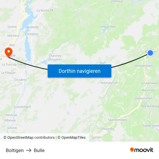 Boltigen to Bulle map