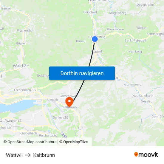 Wattwil to Kaltbrunn map