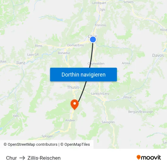 Chur to Zillis-Reischen map