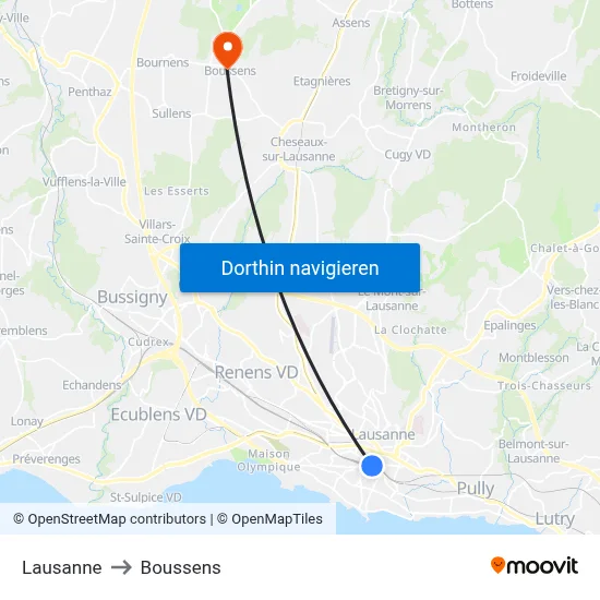 Lausanne to Boussens map