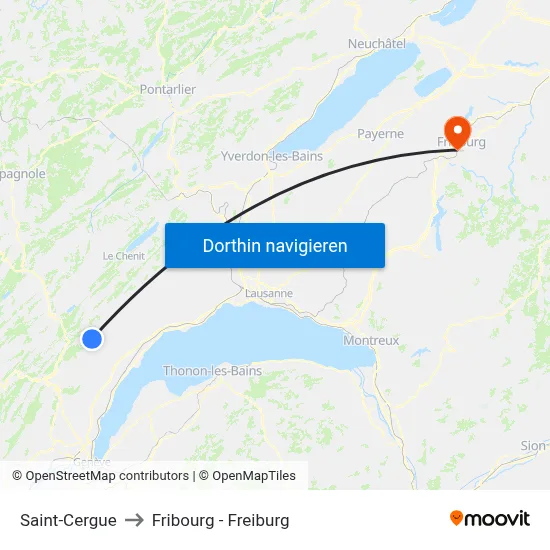 Saint-Cergue to Fribourg - Freiburg map