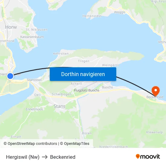 Hergiswil (Nw) to Beckenried map