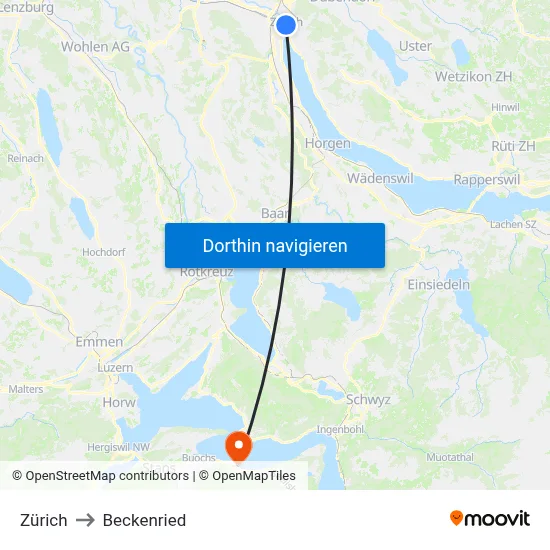 Zürich to Beckenried map