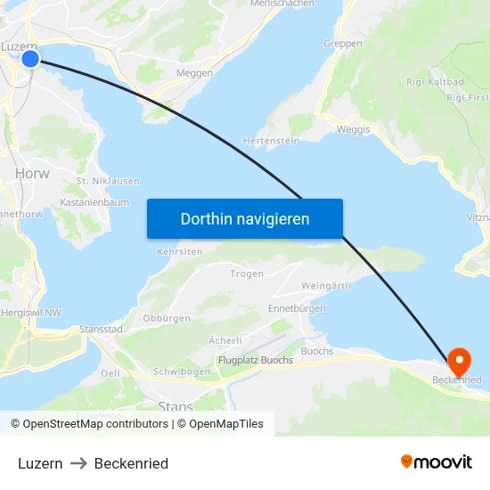 Luzern to Beckenried map