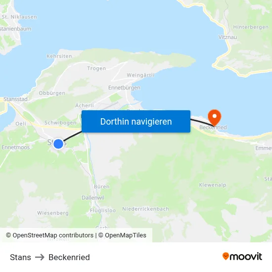 Stans to Beckenried map