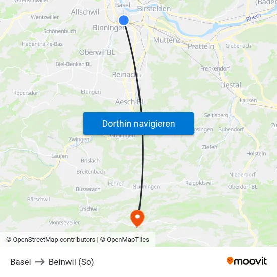 Basel to Beinwil (So) map