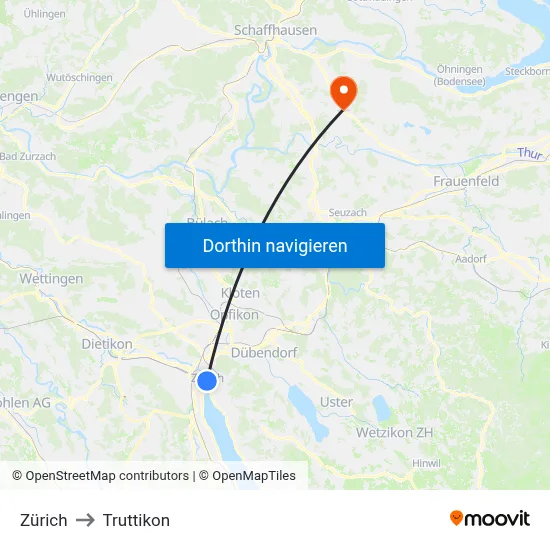 Zürich to Truttikon map