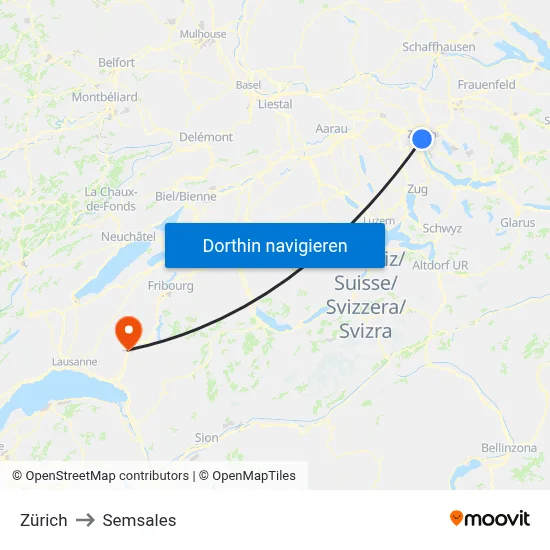 Zürich to Semsales map