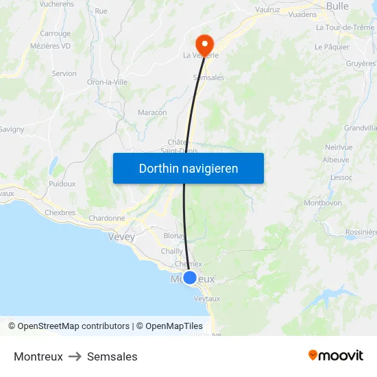 Montreux to Semsales map