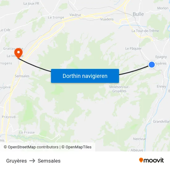 Gruyères to Semsales map