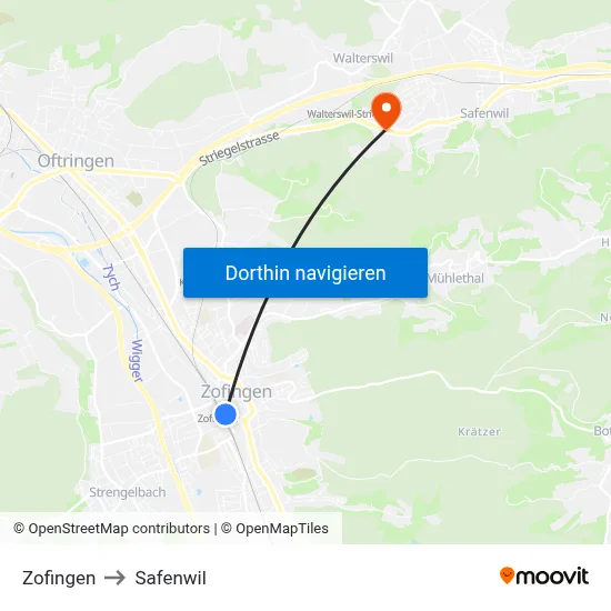 Zofingen to Safenwil map
