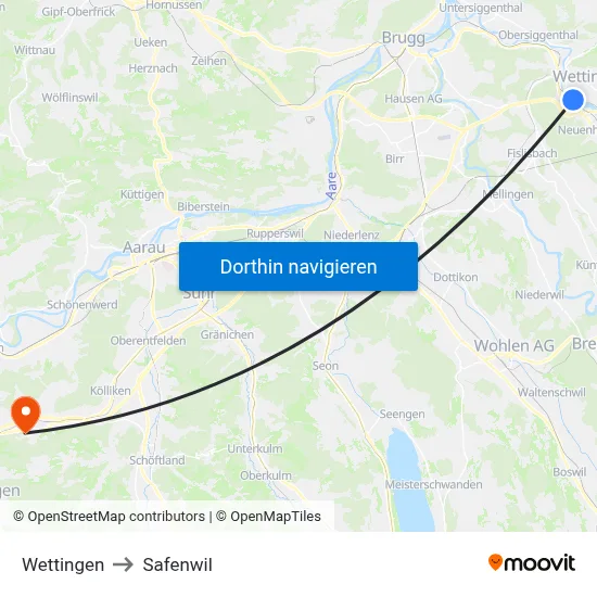 Wettingen to Safenwil map