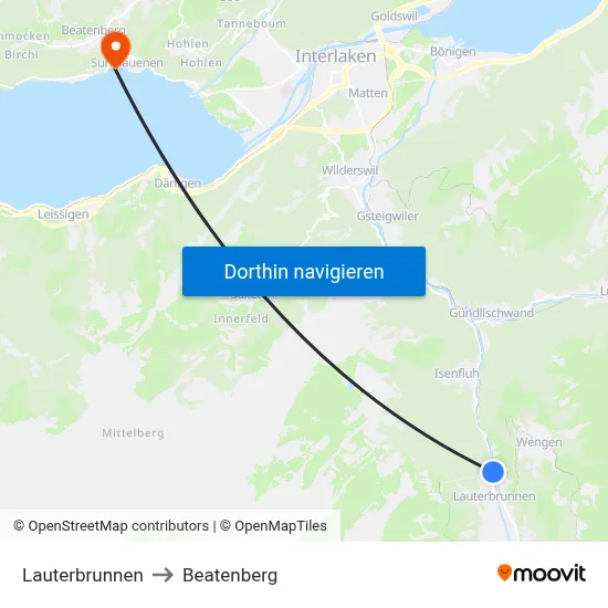 Lauterbrunnen to Beatenberg map