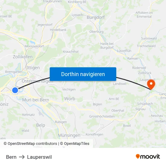 Bern to Lauperswil map