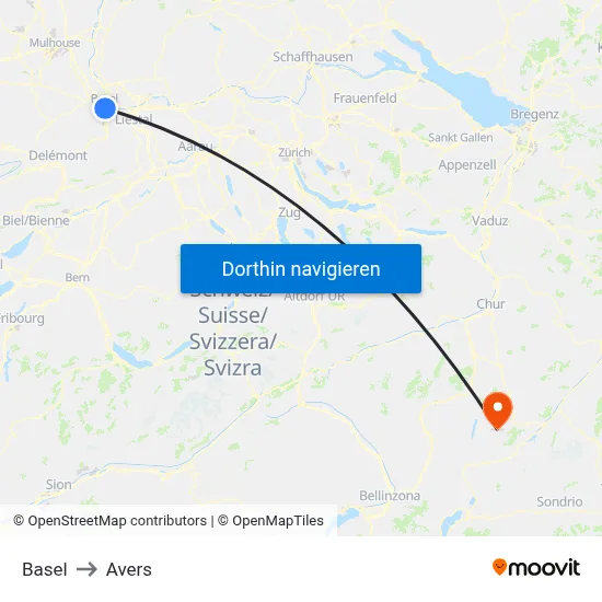 Basel to Avers map