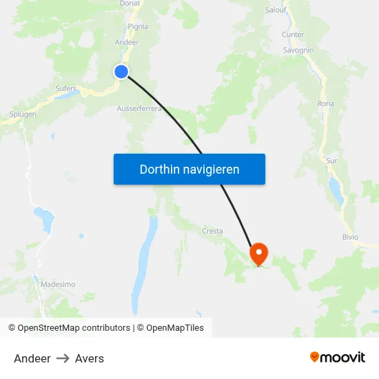 Andeer to Avers map