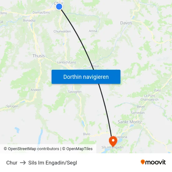 Chur to Sils Im Engadin/Segl map
