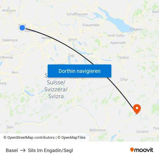 Basel to Sils Im Engadin/Segl map