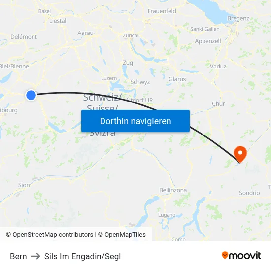 Bern to Sils Im Engadin/Segl map