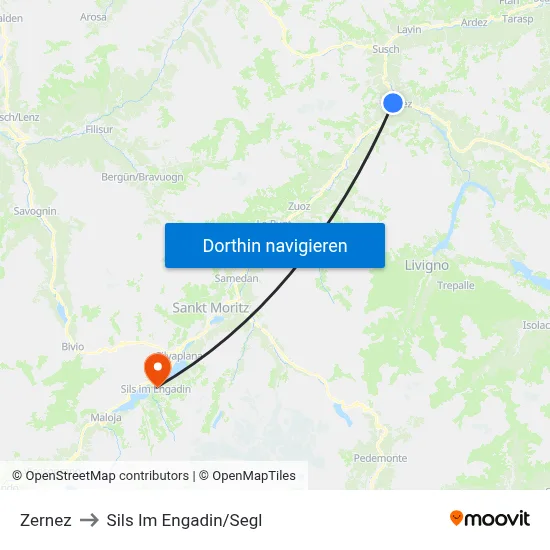 Zernez to Sils Im Engadin/Segl map