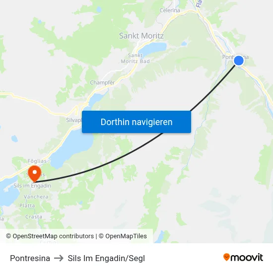 Pontresina to Sils Im Engadin/Segl map