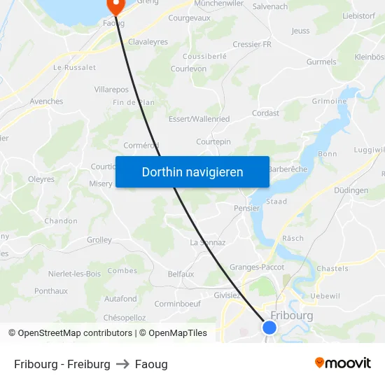 Fribourg - Freiburg to Faoug map