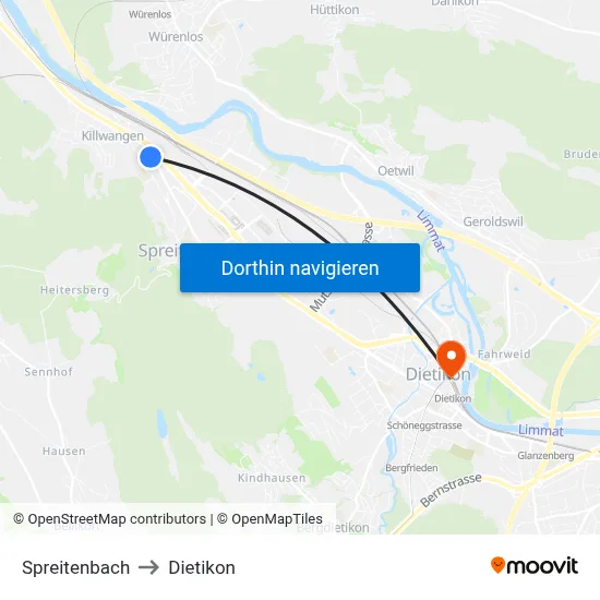Spreitenbach to Dietikon map