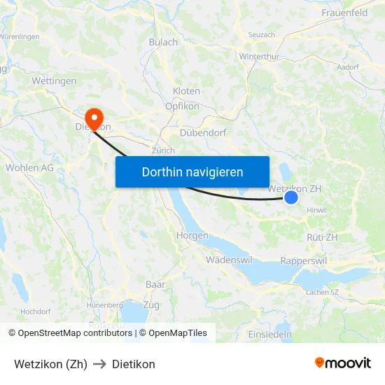 Wetzikon (Zh) to Dietikon map