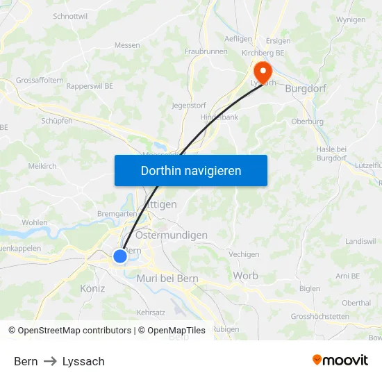 Bern to Lyssach map