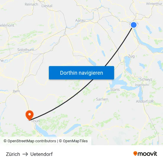 Zürich to Uetendorf map