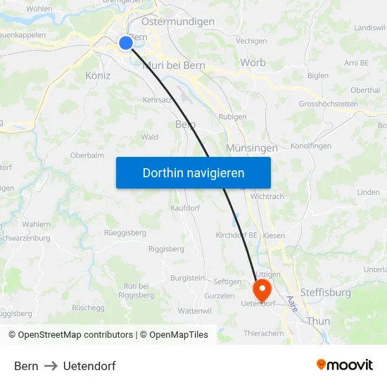 Bern to Uetendorf map