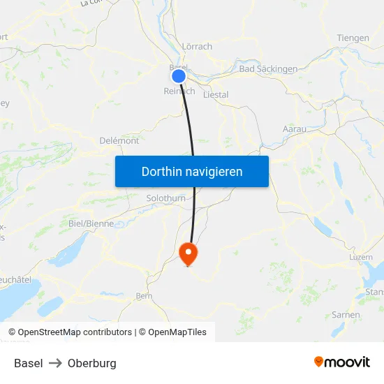Basel to Oberburg map