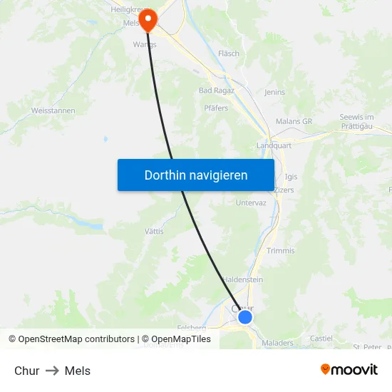 Chur to Mels map