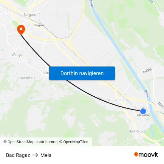 Bad Ragaz to Mels map