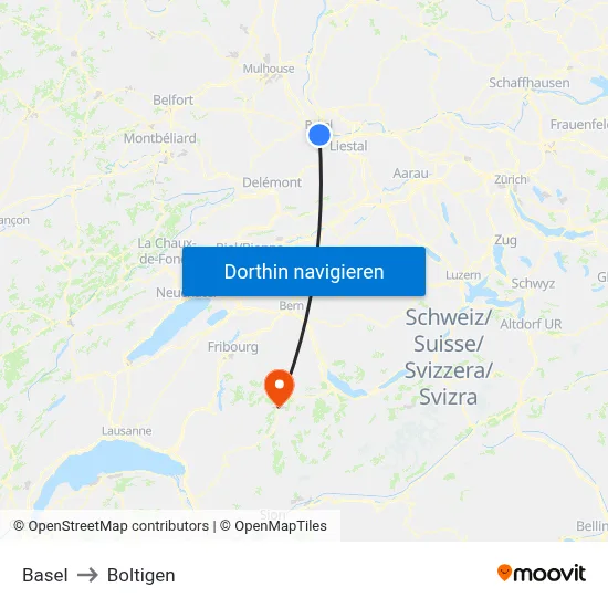 Basel to Boltigen map