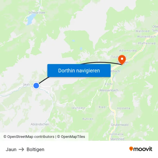 Jaun to Boltigen map