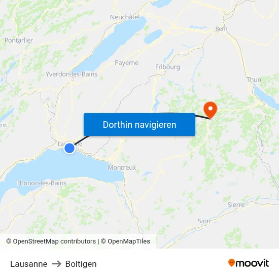 Lausanne to Boltigen map