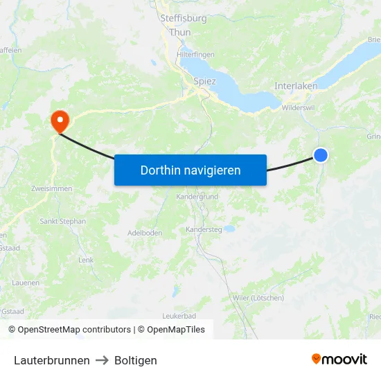 Lauterbrunnen to Boltigen map