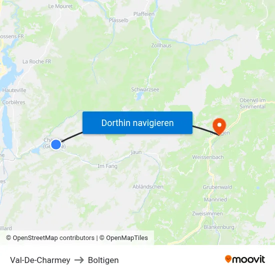 Val-De-Charmey to Boltigen map