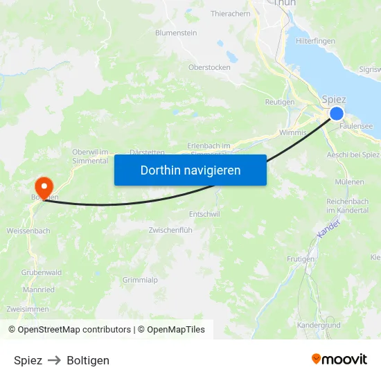 Spiez to Boltigen map