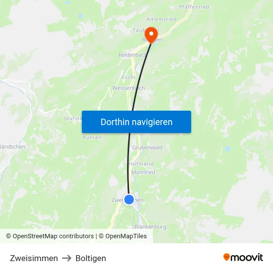Zweisimmen to Boltigen map